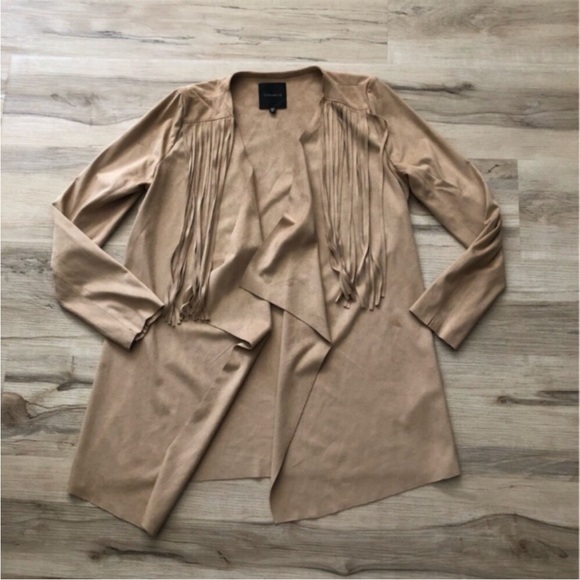 Dynamite Camel Fringe Women's Open Front Lightweight Blazer - Picture 7 of 9